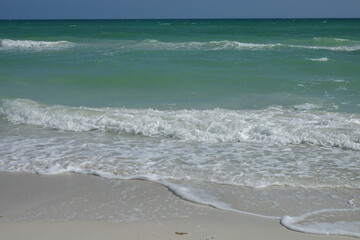 White Sand Beach and Green Ocean at El Cuyo, Yucatan, Mexico
