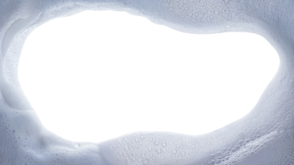 close up of foamy soapy bubbles with copy space  . Isolated on transparent background, png