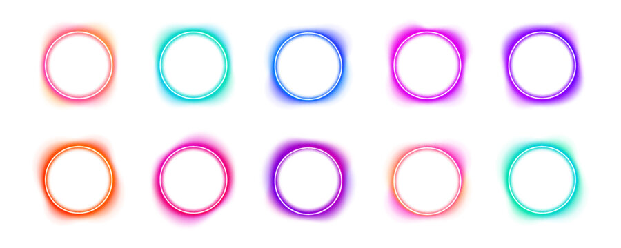 PNG, Iridescent neon rings in smooth gradients float on a transparent PNG background. Each frame emits vibrant light and adds depth to digital and abstract compositions.