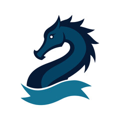 Seahorse Mascot Logo Design Elegant Blue Sea Horse Head Emblem with Wave Symbol Art