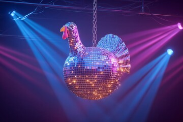 Disco Thanksgiving - Funky Turkey Vibes – Surreal 3D Disco Ball Turkey Under Colorful Lights