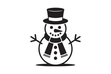 Classic black and white snowman with top hat and scarf