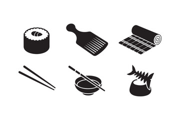 Sushi making tools and ingredients icons