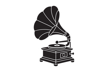 Vintage gramophone silhouette with ornate details