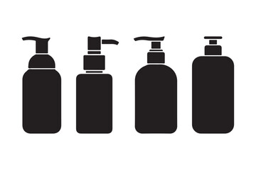 Four black silhouettes of dispenser bottles on a white background