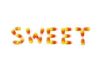 Sweet candy corn letters isolated on transparent background