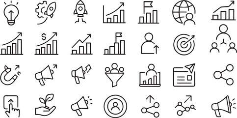 Business Growth and Marketing Strategy Line Icons