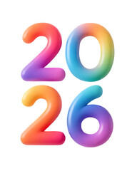 Colorful 3D Happy 2026 Typography, Isolated on Transparent Background