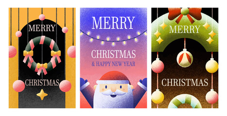 Vibrant Christmas Backgrounds with Santa Claus and Decorative Ornaments