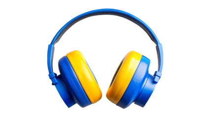 Earmuffs, Blue and Yellow with Adjustable Headband for Hearing Protection, cutout, PNG isolated on transparent background