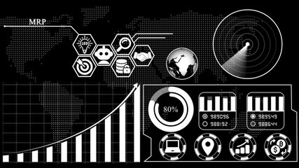 MRP Global Business Data Analysis Infographic world map .Global business icons and financial growth chart on a background. - Powered by Adobe