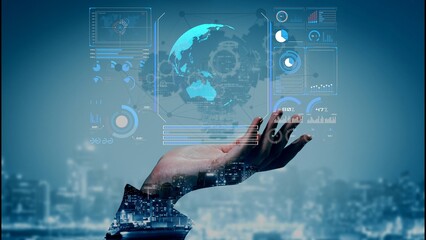 High-tech global network connection interface showing worldwide digital communication, data exchange, and internet connectivity. Global connection, data interaction, and worldwide communication. Thunk