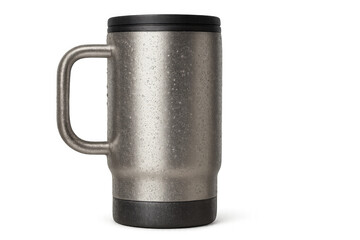 Metal beer mug with condensation on transparent background