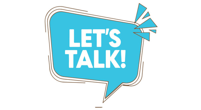 Blue speech bubble with lets talk text isolated on transparent background