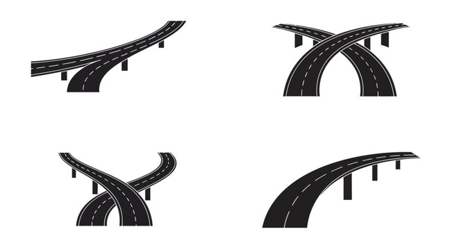 Black and white illustration depicting various highway overpass configurations