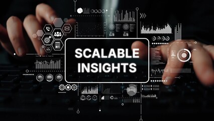 Modern Business Concept of Scalable Insights with Data Visualization Over Keyboard Background in Professional Setting. Asymptotic smart data analytic.