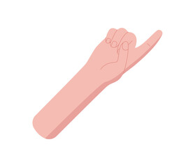 Flat hand gesture showing one with finger up. Hand and palm indicate the count and number one in minimal style. Graphic concept isolated on white background, suitable for education, math exercises,