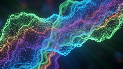 Abstract, vibrant, glowing, digital-art representation of fluctuating energy, resembling a wave