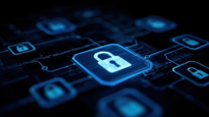 Digital Security Concept with Blue Lock Symbol Representing Cybersecurity Protection and Data Encryption in a Network Connection Background