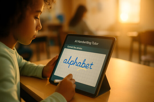 Child learns handwriting with AI tablet tutor