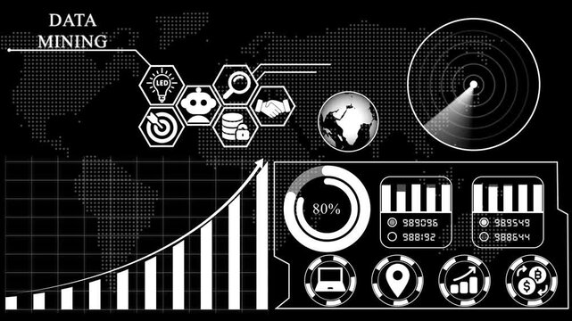 Data Mining Infographic with Global Network and Analytics Display .Global business icons and financial growth chart on a background. - Powered by Adobe