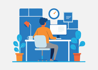 Work from home concept with person working on computer at desk