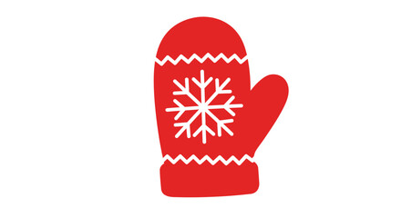 A single red winter mitten with a white snowflake design