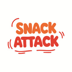 Playful “Snack Attack” hand-lettered food quote in modern sticker style. Ideal for snack bar branding, packaging, menus, T-shirts, café graphics, fast-food advertising, and social media posts.