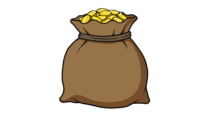 A simple cartoon illustration of a brown bag filled with gold coins