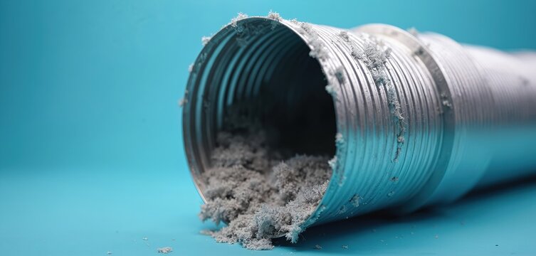 Lint filled aluminum dryer vent poses fire hazard. Full appliance duct is dangerous. Dirty laundry machine pipe should be cleaned regularly for safety against dust.