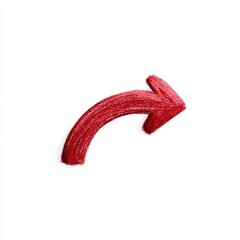 Fototapeta premium A vibrant red, textured arrow curving to the right against a clean, stark white background.