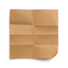 Realistic Folded Kraft Paper Sheet with Curled Corners and Shadows, HD Transparent Background