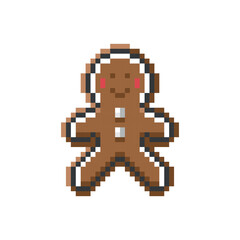 Gingerbread Man Pixel Art Icon. Cute Christmas Holiday Cookie Game Asset,  Retro Style UI Element.