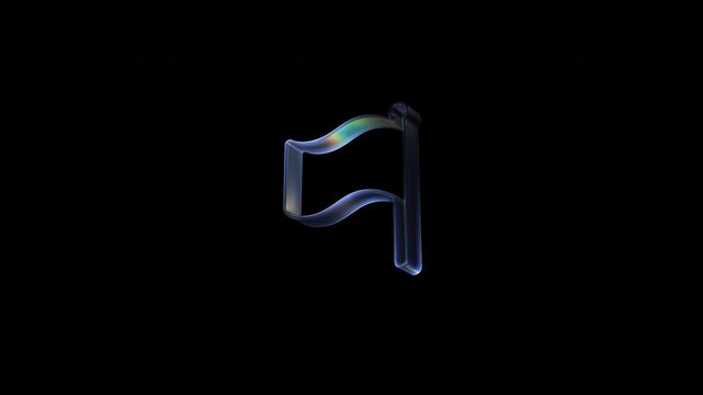Holographic liquid letter p transforming into flag on black background