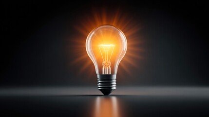 Glowing Lightbulb on Dark Background