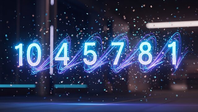 Sequence of illuminated numbers in a futuristic, abstract, and energetic swirl pattern