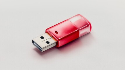 Red USB flash drive on bright surface symbolizing data storage, portable technology, and modern digital information transfer concept, Generative AI