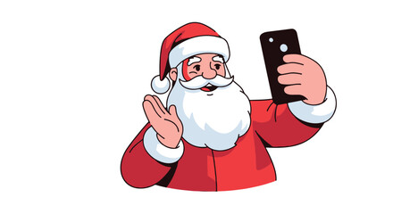 Funny Santa Claus Taking a Selfie on a Smartphone, Christmas Celebration
