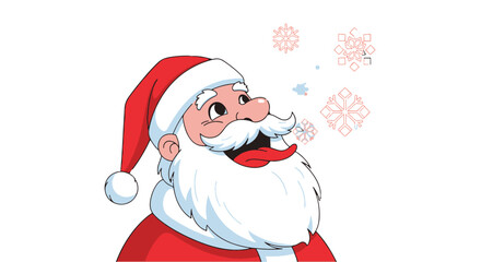 Funny Santa Claus with a beard and a hat catching snowflakes with his tongue