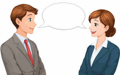 Obraz premium Due professionisti in conversazione con fumetti vuoti per il dialogo, comunicazione aziendale