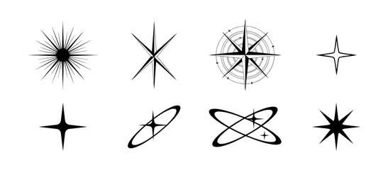 Collection of Starburst and Geometric Star Shapes on White Background