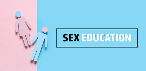 Male and female paper figures on color background. Concept of transgender