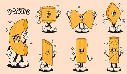 Mascot pasta characters in retro groovy style. © Kateryna Moskaleno