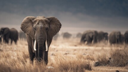 Majestic Elephant Encounter in African Savannah, Captivating Wildlife Photography