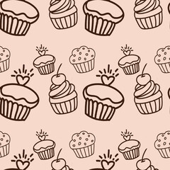Pastry, sweet bakery seamless pattern with baked goods. Confectionery baking design. foods seamless pattern background vector illustration, A hand-drawn pattern of sweets