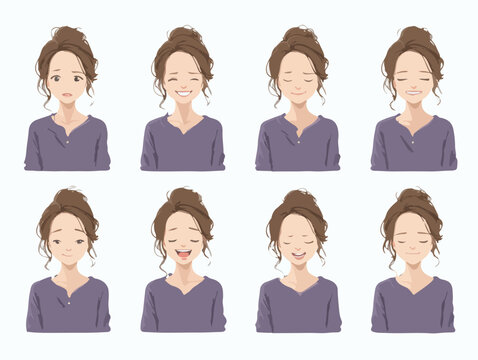 Uma s&eacute;rie de ilustra&ccedil;&otilde;es vetoriais que capturam a riqueza das express&otilde;es faciais femininas e seus variados estados emocionais.