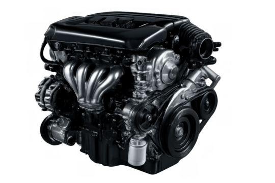Modern car engine representing power, technology, and automotive engineering with transparent background