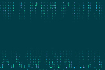 Abstract digital rain background with colorful falling dots; modern technology concept with data stream pattern in teal, blue, and green hues.
