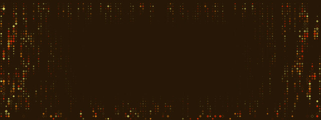 Abstract digital pattern background with colorful dots and diamonds creating a modern frame on a dark brown backdrop, ideal for technology and data themes.