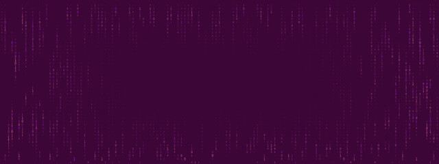 Abstract digital data stream background with falling purple code elements, representing technology and futuristic concepts.